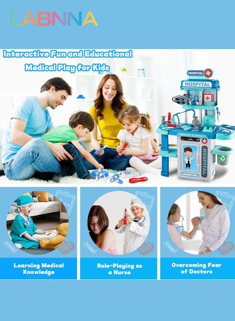 LABNNA Doctor Kit for Kids 3-5 with Costume, Toddler Medical Toys Play Set with Rolling Cart, Costume, and Stethoscope,Role Play Kids Doctors Set Educational Birthday Gift for Kids (Blue) - Image 4